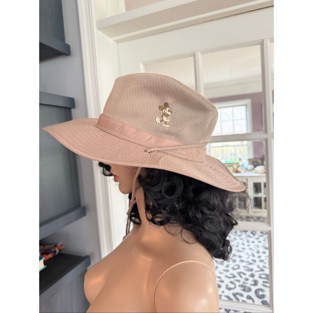 Disney Mickey Mouse Embroidered Tan Safari Fishing Sun Hat sz 57-61cm EUC